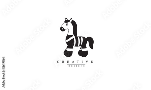 Toy horse vector icon. filled flat black white background