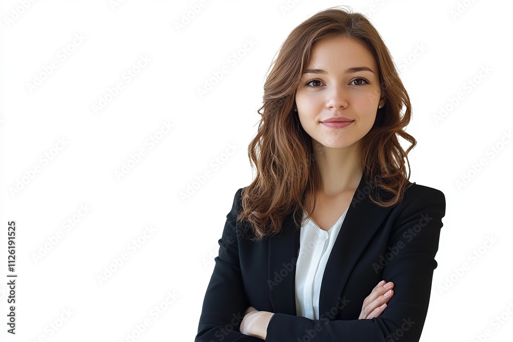 A woman in a business suit is posing for a photo A woman in a business suit is posing for a photo