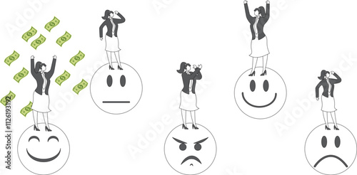 Emotions, Emotion Management, Joy and Sorrow, Emotional Intelligence, Businesswomen Active on Different Expressions