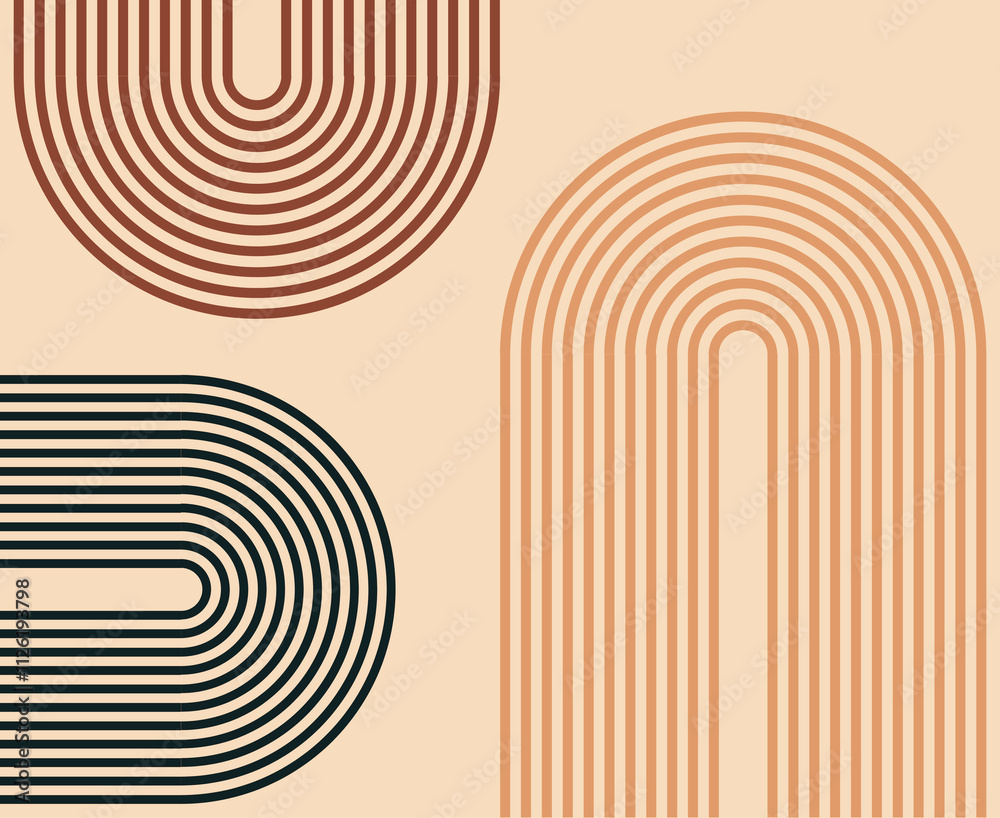 Abstract boho seamless geometric design in burundy, black and light orange with a light peach background Abstract boho seamless geometric design in burundy, black and light orange with a light peach background