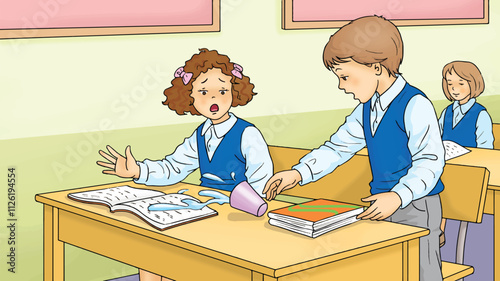 The boy who accidentally spilled water on his friend's book.