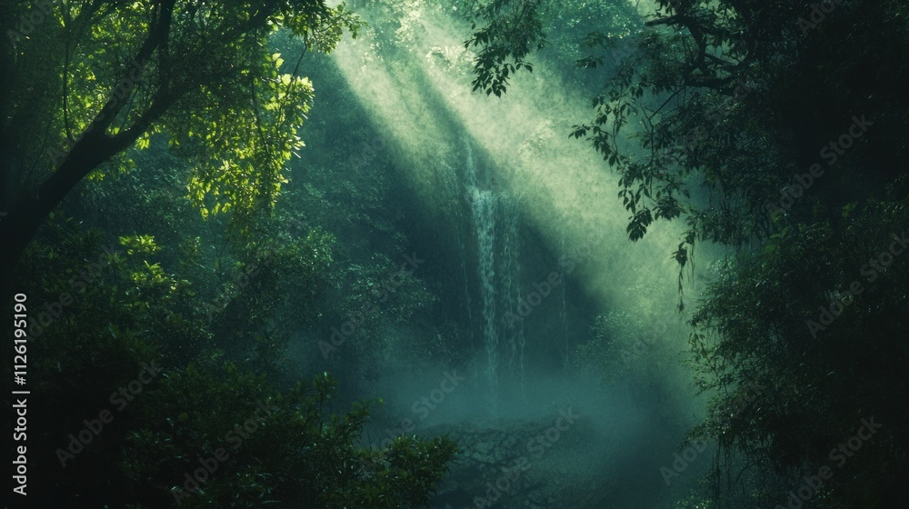 Fototapeta premium Mystical Waterfall in Lush Green Forest
