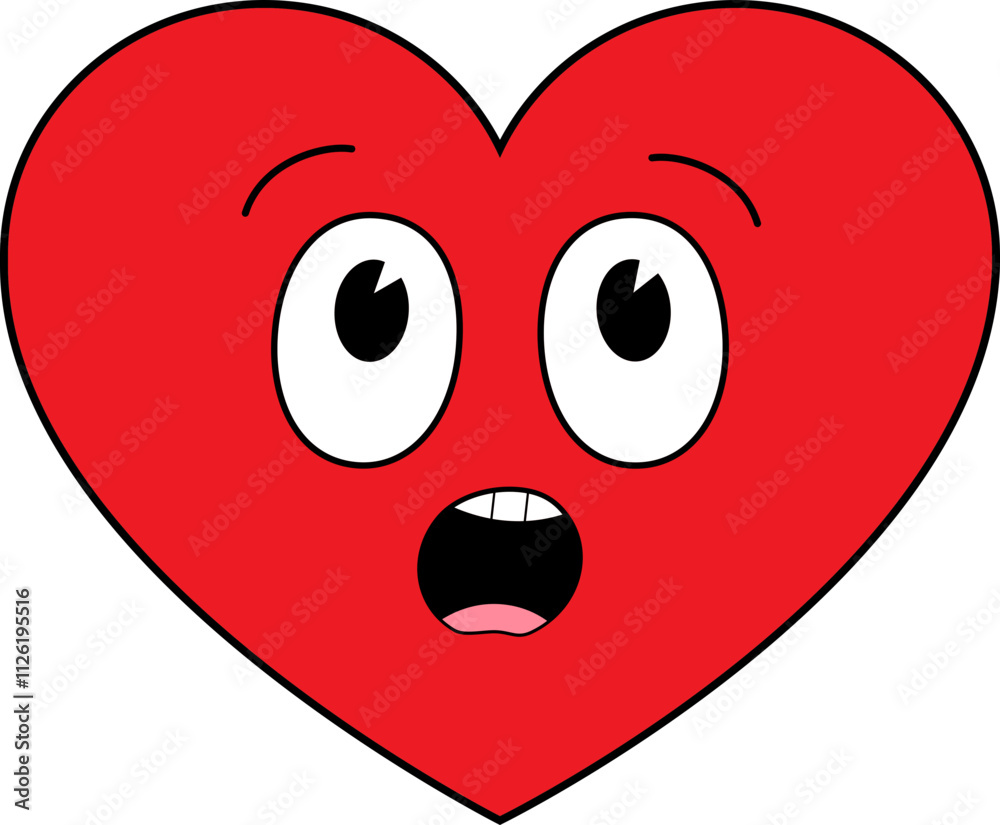 Valentine's Day Heart Retro Emoji Astonished Face. Valentine's Day Heart Retro Emoji Astonished Face.