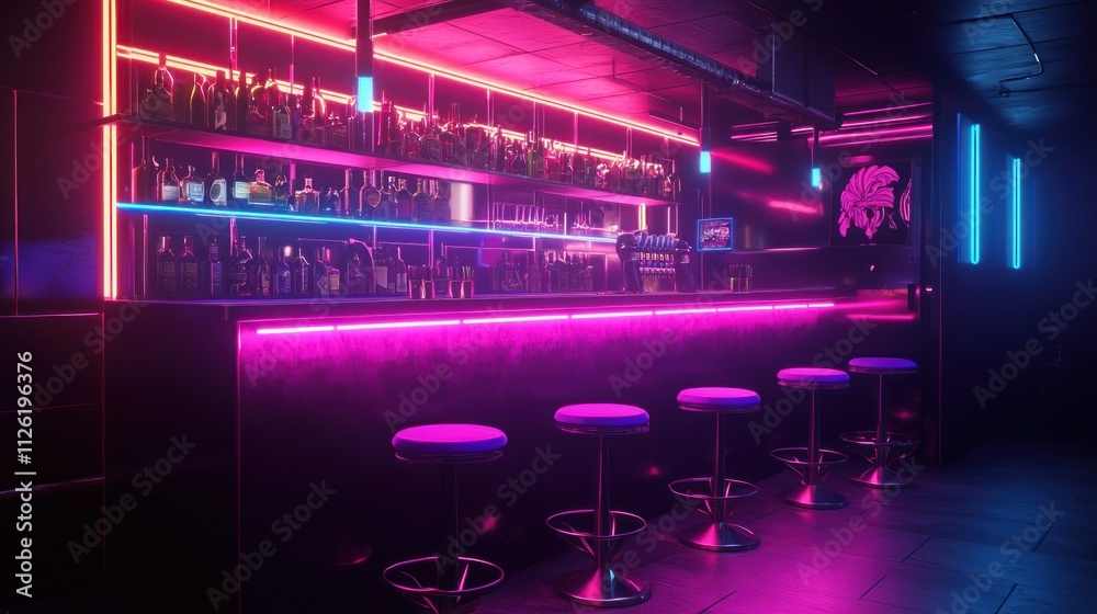 Fototapeta premium Neon Nights: A Cyberpunk Bar Scene
