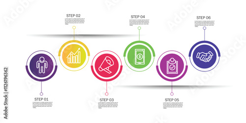 Timeline infographic template of 8 circles. Can be used for web design, diagram, step options, chart, graph, business presentation