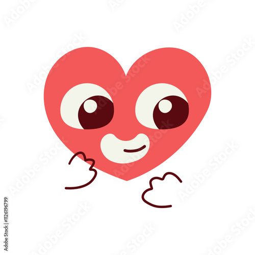 Vector icon of red happy heart character different emoji on white background. Romantic flat style Valentine's Day illustrations to express feelings of love .