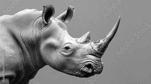 A Close-Up Portrait of a White Rhino photo