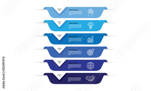 Ribbon banner design. Infographic labels or tabs with 6 options