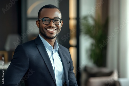 A man wearing a suit and glasses is smiling for the camera