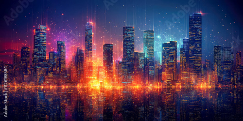 Wallpaper Mural A modern city full of lights creating a vibrant atmosphere, illustrating technological progress and unity. Torontodigital.ca