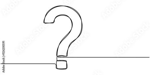 Question mark one line art, hand drawn asking sign, idea continuous contour. Query FAQ concept, finding answer. Editable stroke. Isolated. Vector illustration, Question mark continuous one line draw.