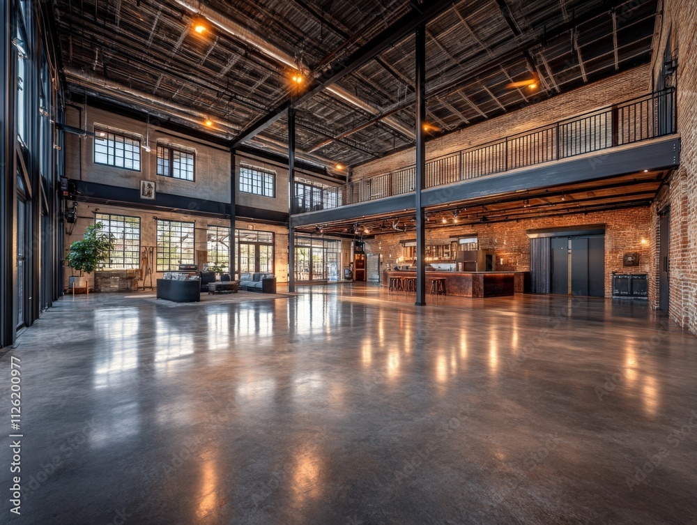modern industrial interior with open space and natural light modern industrial interior with open space and natural light