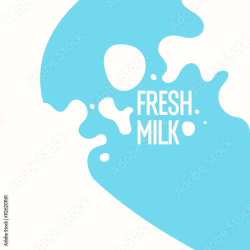 Modern poster fresh milk with splashes on a background. Vector illustration in flat minimalistic style. A poster for advertising dairy products.