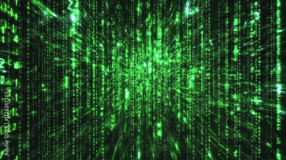 A glowing green matrix-style binary code background with horizontal light trails, creating a cyberpunk aesthetic for web use. A glowing green matrix-style binary code background with horizontal light trails, creating a cyberpunk aesthetic for web use.