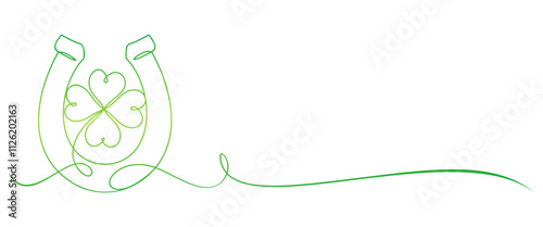 Four leaf clover line art style with horseshoe