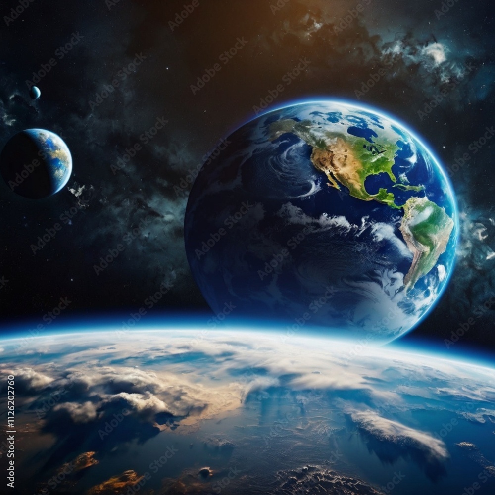 Obraz premium Cinematic shot of planet earth globe clouds and space background. globe space earth background