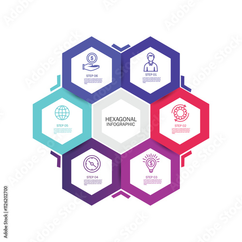 Hexagon for infographic. Template for cycle diagram, graph, presentation and chart. Business concept with 6 options