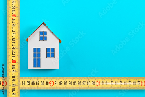 MEASUREMENT AND SURVEY OF A RESIDENTIAL BUILDING - Concept with ruler and home residential building photo