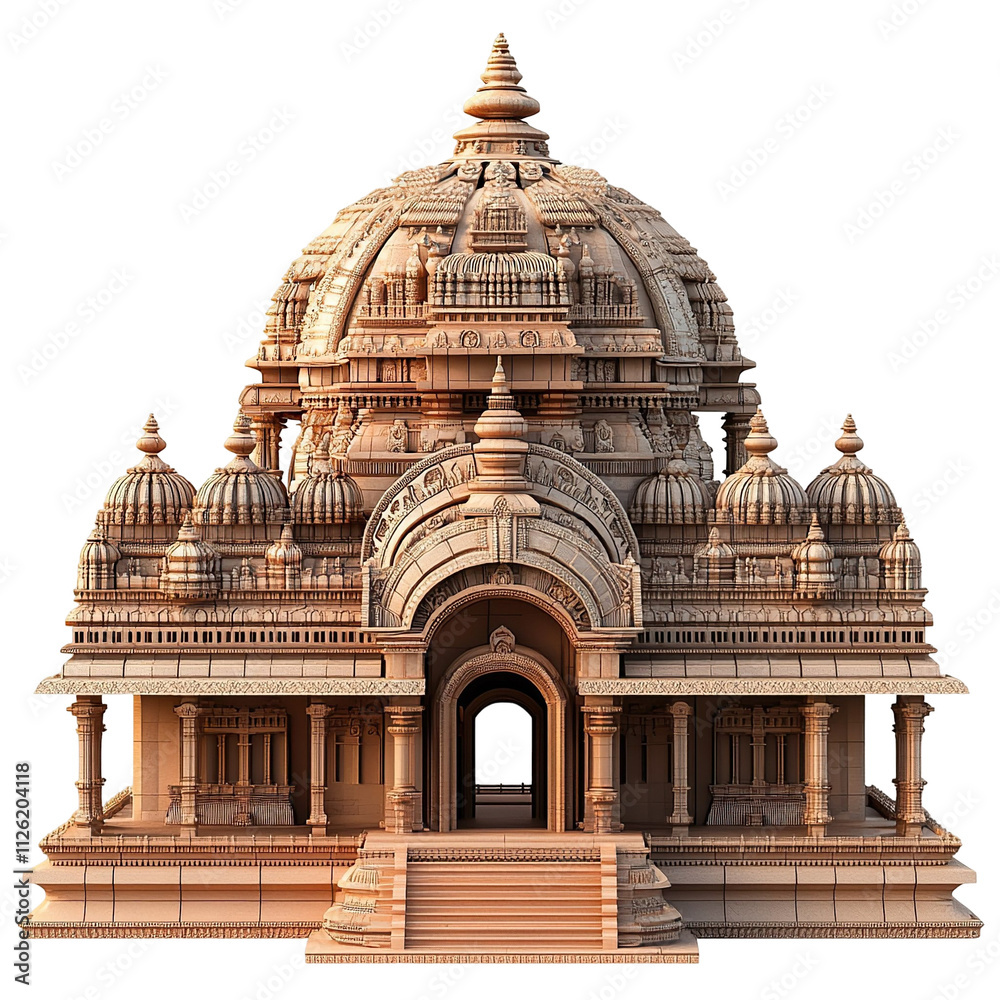 Fototapeta premium 3D front view illustration of the Jagannath Temple Indian monument isolated on a white transparent background