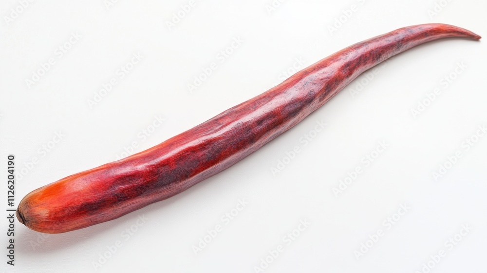 A single Indian madder root with vivid red hues, positioned on a clean white backdrop with a focus on detail and clarity. A single Indian madder root with vivid red hues, positioned on a clean white backdrop with a focus on detail and clarity.
