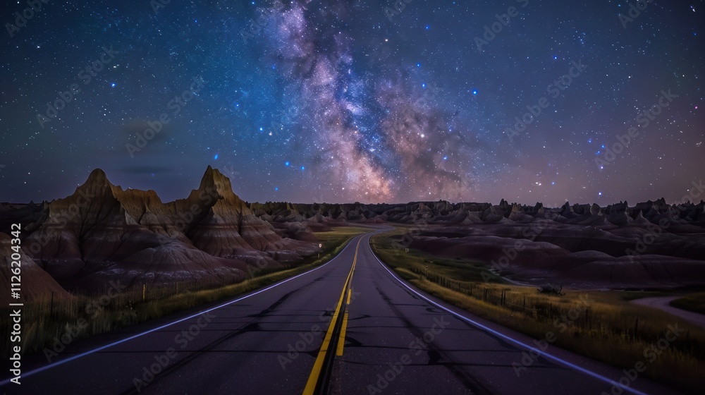 Fototapeta premium Night Road Under Milky Way
