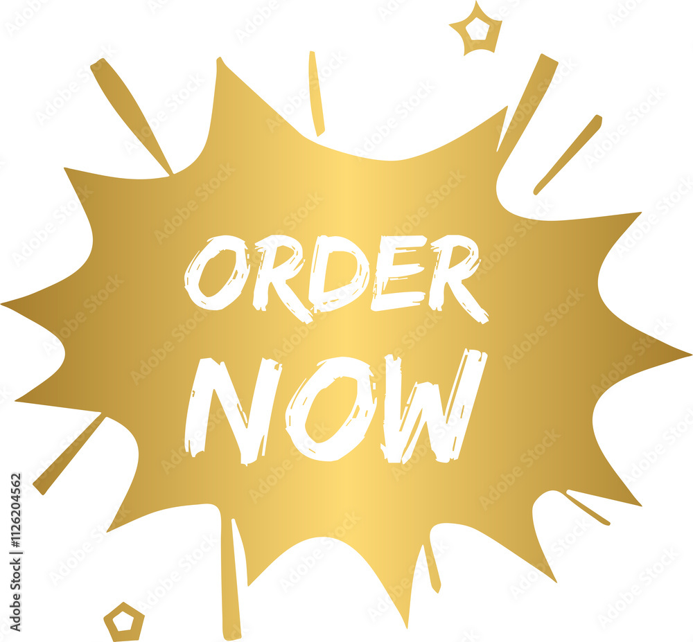 Naklejka premium Golden order now starburst button
