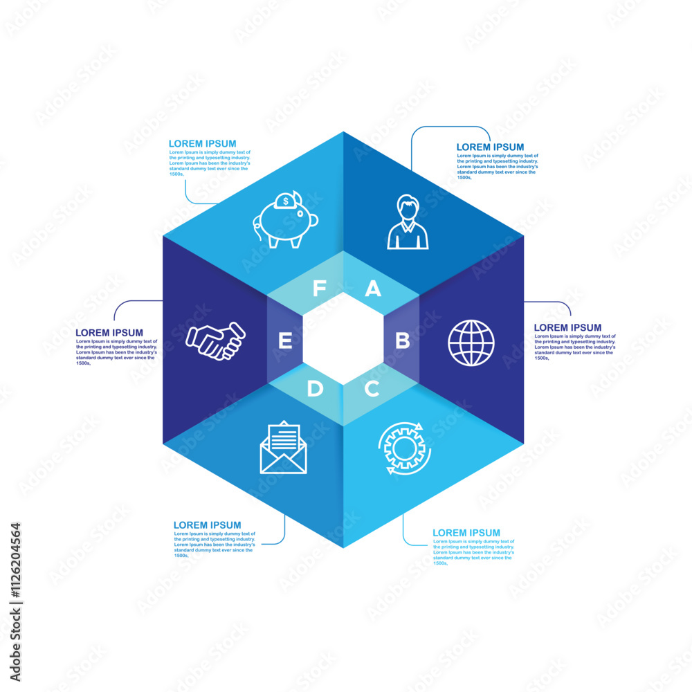 Modern hexagon infographic template 6 options for workflow layout, diagram, number options, step up options Modern hexagon infographic template 6 options for workflow layout, diagram, number options, step up options