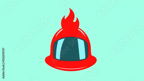 Firefighter Helmet A bright red firefighter helmet icon with a simple flame outline on top. Generative AI photo