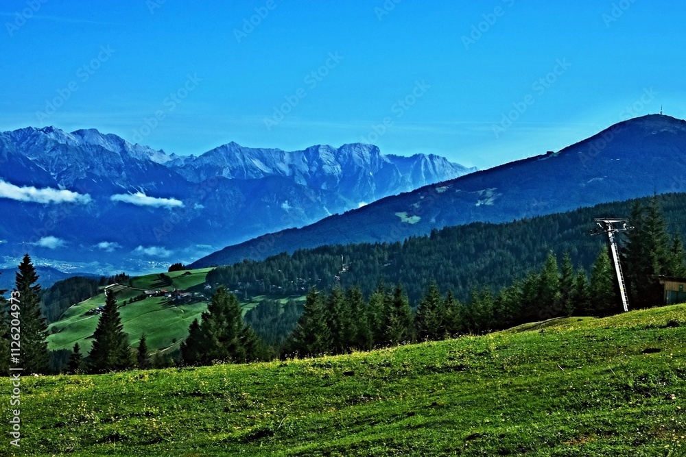 Austrian Alps - view of the Stubai Alps and Stubai valley from the Koppeneck Austrian Alps - view of the Stubai Alps and Stubai valley from the Koppeneck