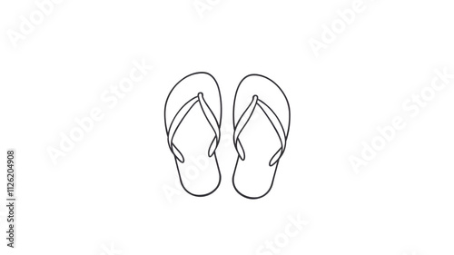 Flip flops continuous one line drawing, single line art element, minimalist sketch line vector illustration, summer travel holiday concept. Generative AI