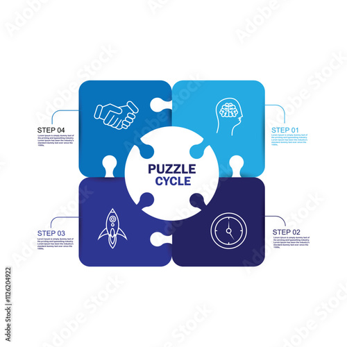 Round pie chart divided into 4 jigsaw puzzle pieces Modern Infographic Template