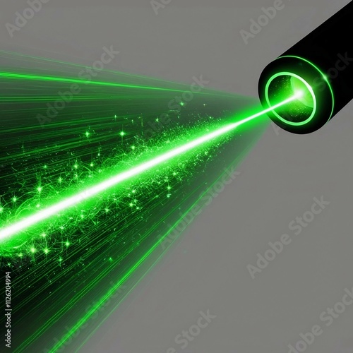 Green laser beam with sparkles isolate