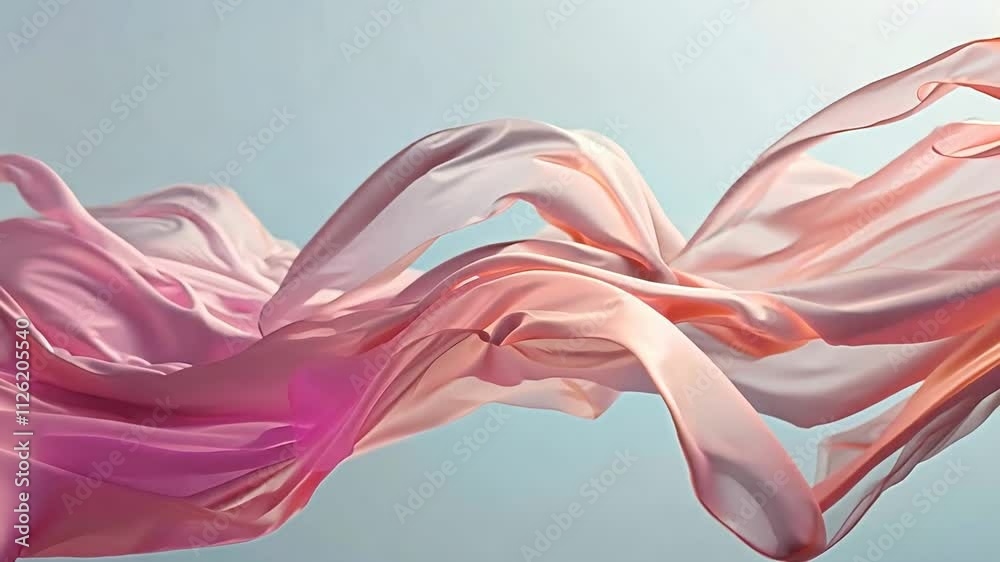 Soft pink fabric flowing gracefully in mid-air on a pale background. Soft pink fabric flowing gracefully in mid-air on a pale background.