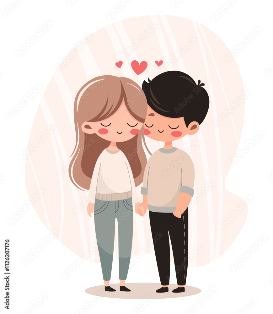 Cute Cartoon Couple of Girl and Boy Holding Hands. Cute Cartoon Couple of Girl and Boy Holding Hands.