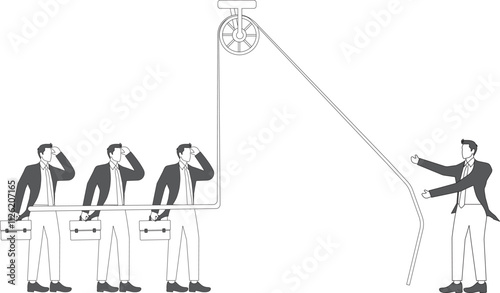 Disengagement from the organization or team, dissatisfaction with the team or organization, the businessman throws away the rope that connects the team members and leaves on his own