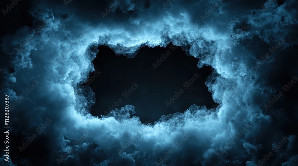 Obraz premium Abstract blue smoke background with hole for creative text space