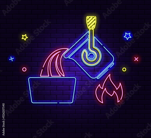 Neon sign metallurgy. The illuminated sign of metallurgy. Modern fashionable design: neon signs, bright night advertising, light banners and installations in the style of light art. Vector