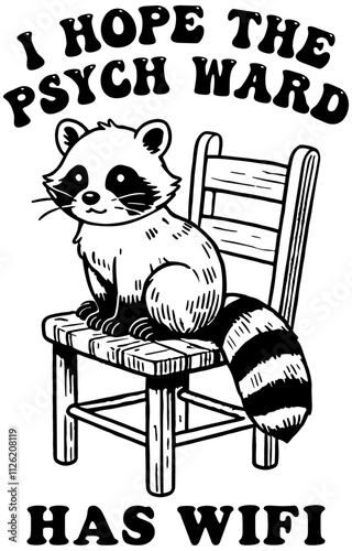 The Raccoon sits on a chair, Retro Meme Vintage, Funny Raccoon.