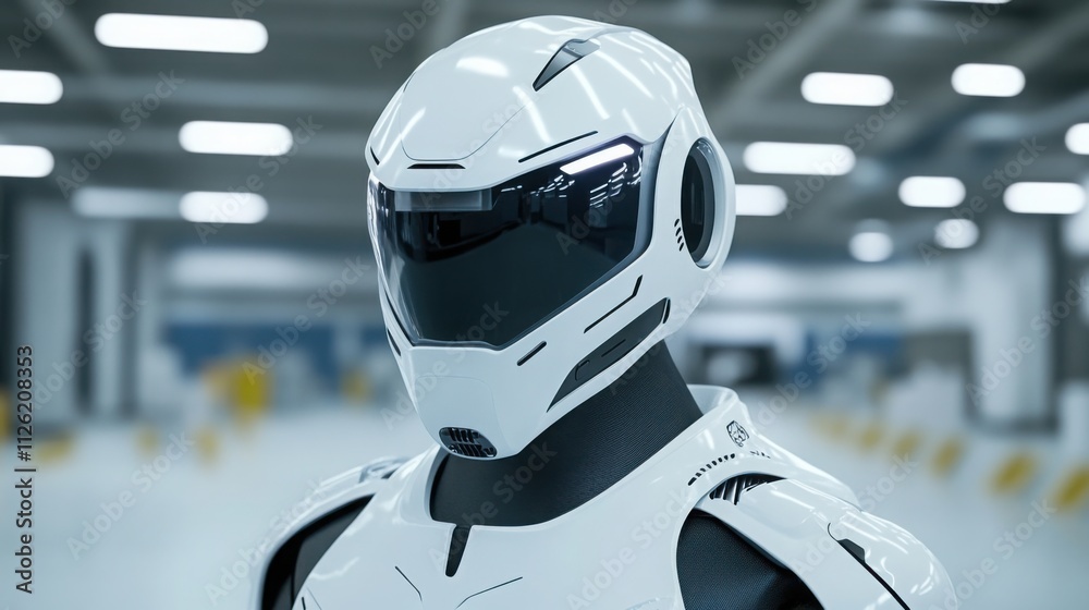 3D visualization of a futuristic robot in a sleek industrial environment 3D visualization of a futuristic robot in a sleek industrial environment