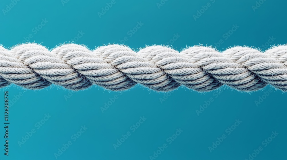 Rope is twisted and knotted, with a blue and white color scheme. The rope is made of white material and he is a strong, durable material. The rope is twisted Rope is twisted and knotted, with a blue and white color scheme. The rope is made of white material and he is a strong, durable material. The rope is twisted