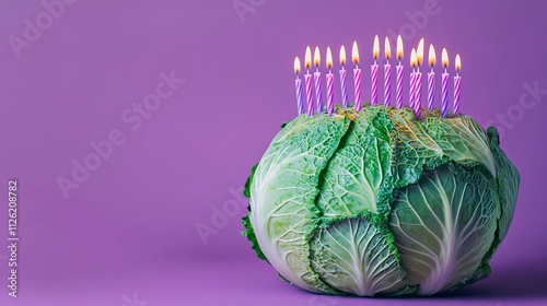 Creative image of cabbage with candles symbolizing birthday cake