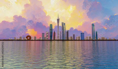 Skyline of Landmark Buildings in the Greater Bay Area of Guangdong Province, China
