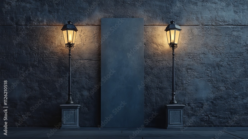 Naklejka premium Front view of an extra-large tall stucco-textured plaque panel with an empty space for copy.