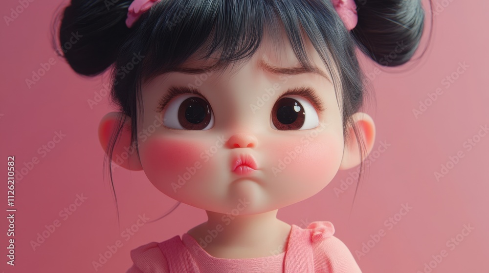 Charming little girl pouting adorably on a bubblegum pink background, her expressive face telling a story. Charming little girl pouting adorably on a bubblegum pink background, her expressive face telling a story.