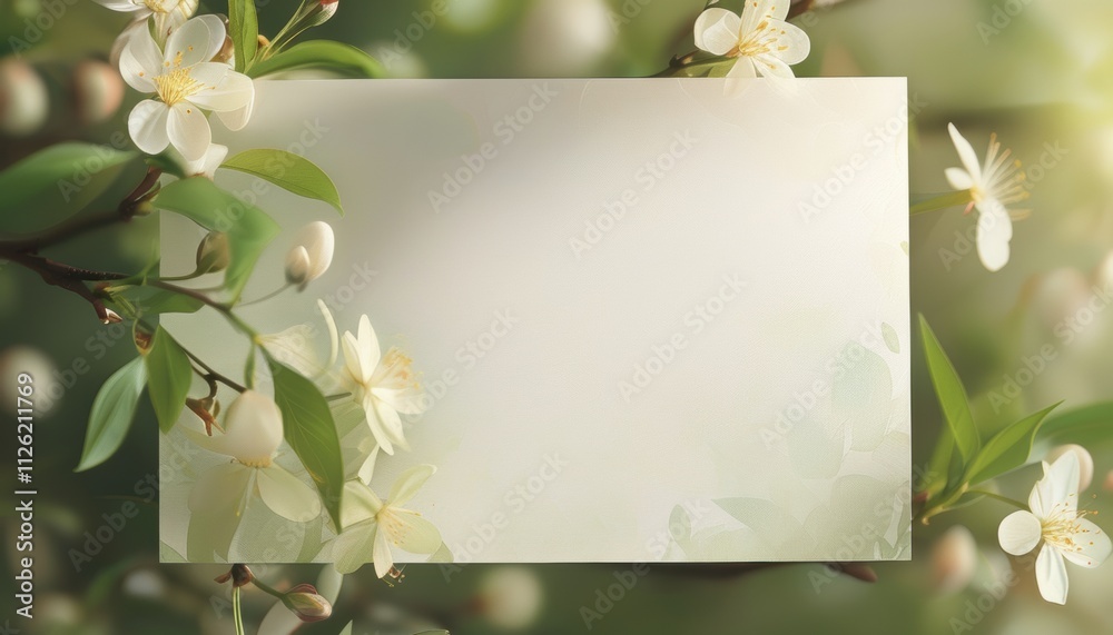 Fototapeta premium Elegant easter card design with white blossoms and copy space