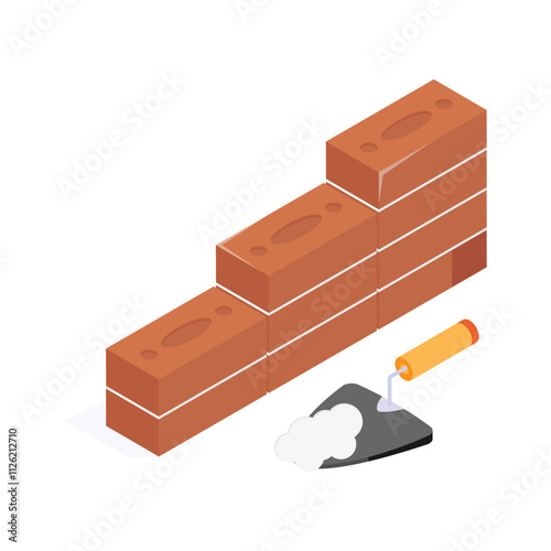 Well designed brick wall isometric icon in modern style