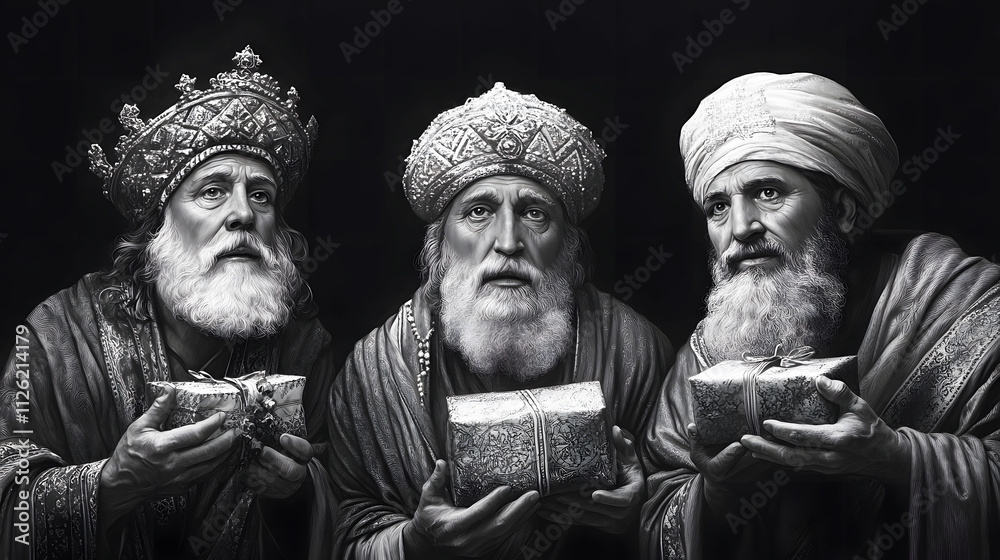 Fototapeta premium Drawing of the Three Wise Men from the East: Melchior, Caspar, and Balthazar