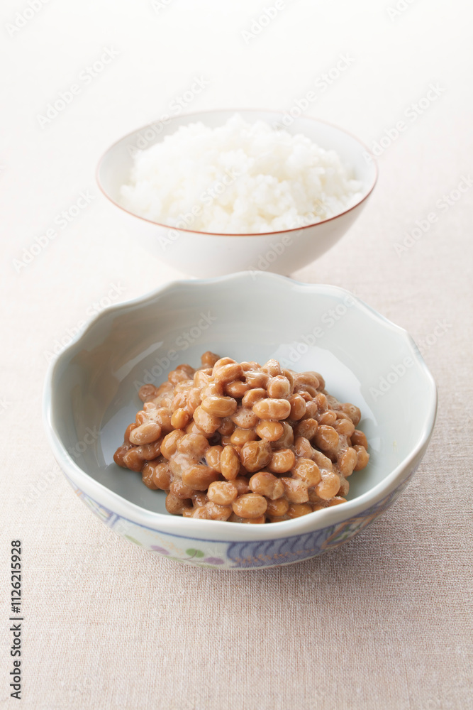 Rice topped with natto Rice topped with natto