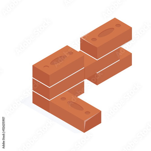 Well designed brick wall isometric icon in modern style