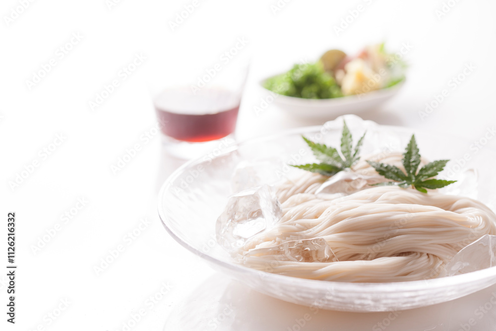 Somen noodle on a white table